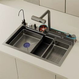 304 Stainless Steel Sink Thickened Large Single Slot Multifunctional Digital Display Honeycomb Embossed Vegetable Washing Basin