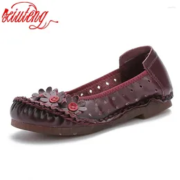 Casual Shoes Leather Hole Women Retro Soft Bottom Lace-up Flat Low Cut Hollow Summer Breathable Women's Sandals 6 Colour