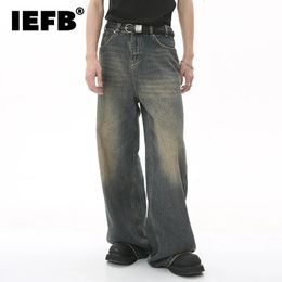 IEFB Mens Vintage Jeans Fashion Washed Street Casual Wide Leg Denim Pants Summer Distressed Loose Male Versatile Trousers 9C354 240412