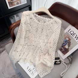 Women's Sweaters Korean Fashion Knitwear Womens Long Sleeve Sweater Women Crochet Hollow Out Tops 2024 Summer Knit Pullover Lady Casual