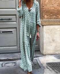 Februaryfrost Autumn Boho Printed Dress Women Loose Vneck Plus Size Long Sleeve Maxi Dresses Vintage Party Long Dress Vestidos S4203143