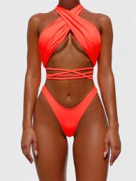 Set Sexy Bandage Bikini 2023 Women Neon Gradient Push Up Swimwear Criss Cross Bikinis Set Bathing Suit Beach Wear Swimming Suits