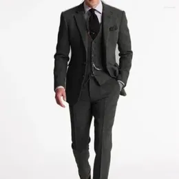 Men's Suits High Quality Costume Homme Grey Tweed Smart Business Men Suit Formal Wedding For Groom Blazer Slim Fit 3 Piece Tuxedo