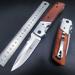 Steel High Hardness Folding Blade Knife Outdoor Portable Survival Self Defence Military Tactical Knives Wooden Knife Handle