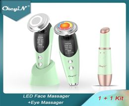 CkeyiN GREEN Face Beauty Machine 7In1 EMS LED Light Wrinkle Removal Skin Tightening Heated Vibration Eye Massager Wand 5 2202167961712