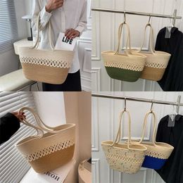 Spring Female Evening Beach Bags and Summer Niche Grass Woven for Women in Trendy Cotton Thread Large Capacity Single Shoulder Basket