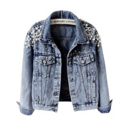 Coat Designer Women 2024 Autumn Spring Woman Basic Coats Women Denim Jacket Pearls Beading Fashion Jeans Coat Loose Long Sleeve Jackets