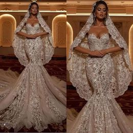 Dresses Wedding Applique Lace Mermaid Sweetheart Illusion Zipper Back Sweep Train Bride Dress Vestido De Noiva Cg001