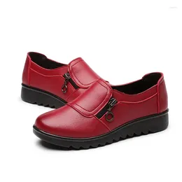 Casual Shoes 2024 Fashion Soft Leather Round Toe Women's Flat Side Zipper Oxford Anti Slip Warm Slope Heels