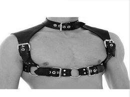 BDSM Bondage Male Neck Collars Chest Harness Strap Fetish Restraint Belt PU Leather Clubwear Cosplay Sex Toys For Men3287039