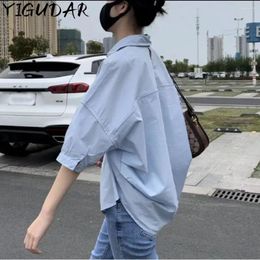 Women's Blouses Mid-sleeve Thin Woman 2024 Summer Loose Fashion Irregular Shirt Casual Vacation Top Korean Clothes