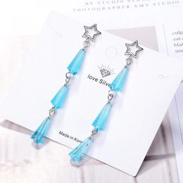 Stud Earrings Simple Temperament Tassel Long Blue Crystal Fan-shaped Five-pointed Star Christmas Jewellery