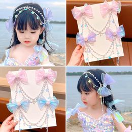 Hair Accessories Fashion Children Hairpin Cute Pearl Tassel Forehead Chain Clip Hairgrip Baby Girl Princess Sweet Hairwear