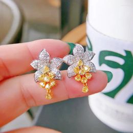 Stud Earrings Cute Silver Color With Bling Zircon Stone For Women Flower Fashion Jewelry Korean 2024