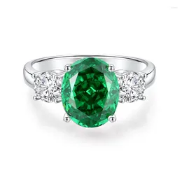 Cluster Rings S925 Sterling Silver Emerald Ring Women's Raydean Cut Pigeon Egg Zircon