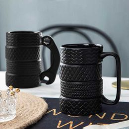 Mugs 500ML Ceramic Cup Creative Large Capacity Novel Cup Tyre shaped Cup Office Home Coffee Breakfast Cup Creative Handle Beverage J240428