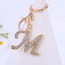 Keychains A-Z 26 Letter Rhinestone Alloy Keychain Charms Gold Colour Initials Key Ring Women Car Holder Bag Ornaments Accessoreis