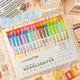 35 Colours Highlighter Pen Set Dual Tip Marker Pens Fluorescent Colouring Journaling Pastel Papeleria Kawaii Stationery Marcadores 240423