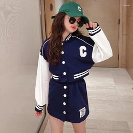 Clothing Sets Girls Spring Autumn Sports Suit 2024 Junior Girl Baseball Jacket Skirt Set For Kids Korean Clothes 2pcs Child Tracksuit