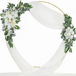 Party Decoration Wedding Arch Flowers Kit (Pack Of 3)-2 Pc Flower Swag And 1pc 30" X 21Ft White Drapes