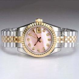 lady brand watch pink wristwatch lady pink watch diamond marking luxury gold watch automatic two tone with pink mop dial lady watch designer watch with box 26mm