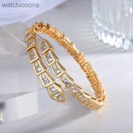 High Level Original Blgarry Designer Bangles Classic Style Style Luxury Fashion Versatile Full Diamond Zircon Snake Bone Opening Elastic with Brand Logo