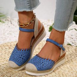 Sandals Vacation Classical For Women Hollow Out Espadrille Ankle Strap Wedge Shoes Plus Size Outdoor Wedges Platform