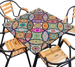 Table Cloth Geometric Mandala Square Fitted Tablecloth Washable Outdoor Cover Elastic Desk For Picnic Garden Patio