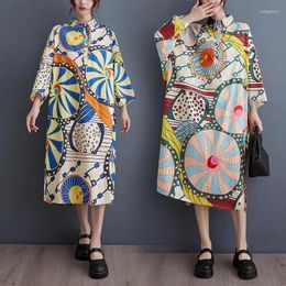 Casual Dresses Spring Summer Oversized Women's Clothing Fashionable Korean Printed Shirt Dress Versatile Slit Hem Mid Length Z4331