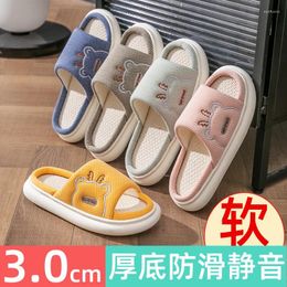 Slippers Men Shoes Linen Home Indoor Open Toe Flat Shoe Beach Striped Spliced Rubber Sandals