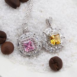 Pendants Buyee 925 Sterling Silver Stone Pendant Chain Light Pink Yellow Crystal Necklace For Woman Fashion Wedding Fine Jewelry