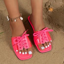 Slippers Female Shoes On Sale Summer 2024 Street Fashion Lace Up Women's Casual Flat Large Size Beach Slides Chaussure Femme