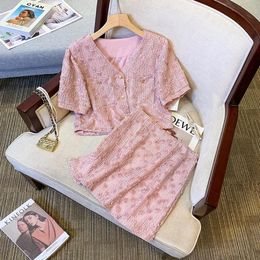 French Vintage Small Fragrance Two Piece Set Women Short Jacket Coat Mini Skirt Sets Korean Fashion Summer 2 Outfit CHIC 240418