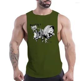 Men's Tank Tops 2024 Summer Fashion Outdoor Y2k Plus AIIB Sport Style 2D Cartoon Barbell Print Adult Men Trend Street