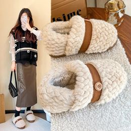 Casual Shoes 2024 Winter Warm Cotton Women Boots Velvet Exterior Wearing Fashion Thickened Home Heel Wrapped For