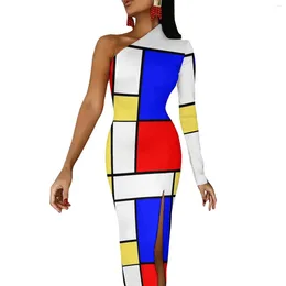 Casual Dresses De Stijl Maxi Dress One Shoulder Mod 60s Mondrian Style Streetwear Bodycon Autumn Vintage Womens Design Vestido