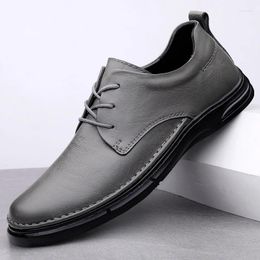 Casual Shoes Men's Dress Genuine Leather Mens Black Gray Men Oxford Lace-up Wedding