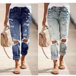 Women's Jeans 2024 Fall Mid Waist Ripped Fashion Spray Paint High Stretch Denim Straight Pants Casual Female Clothing S-2XL