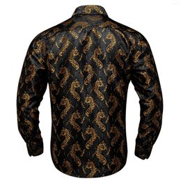 Men's Dress Shirts Black Gold Paisley Men Shirt Casual Long Sleeve For Business Office Slim Fit Man Clothing