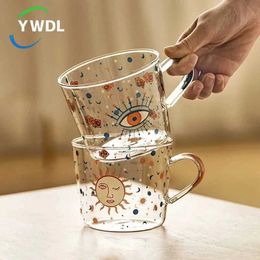 Mugs YWDL 500ml Creative Glass Handle Cup Breakfast Milk Coffee Couple Cup Home Water Bottle Beverage Juice Cup J240428