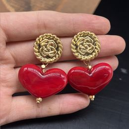 Mediaeval vintage women earring handcrafted Pharaoh glass retro style red heart-shaped earrings Jewellery