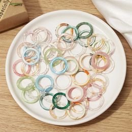 Band Rings 10 pieces/set new colored transparent acrylic geometric circular marble pattern ring acetate resin board ring Q240427