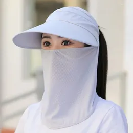 Wide Brim Hats Breathable Women Sun Protection Cap Dust-proof Summer Protective Shield Hat Removable Mask Sunscreen Silk Sports