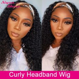 Wigs Siyun Show Headband Wig Curly Human Hair Wigs For Women Fast Install Affordable Brazilian Hair Machine Made wig Headband Wigs