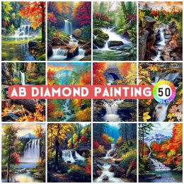 Cases 5d Ab Drills Diamond Painting Waterfall Diy Diamond Embroidery Landscape New Products Rhinestone Picture Mosaic Embroidery Hobby