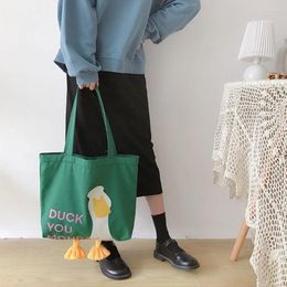 Evening Bags Canvas Cartoon Handbags Soft Eco Large-Capacity Shopping Bag Duck Print Embroidery Crossbody