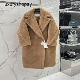 Maxmaras Coat Teddy Bear Womens Cashmere Coats Wool Winter 2024 New 20 Color Series Fur Particle Camel Fleece Mid Length Ou