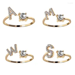 Cluster Rings Simple 26 Initial Letter For Women Gold Color Stackable Name A-Z English Alphabet Finger Ring Fashion Jewelry Couple Gifts