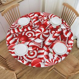 Table Cloth Washable Round Tablecloth For Kitchens Dining Rooms And Parties Swirl Candy Christmas Elasticated Tablecloths