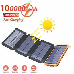 Cell Phone Power Banks 100000mAh waterproof solar panel outdoor camping portable foldable solar panel 5V 2A USB output device solar panel J240428